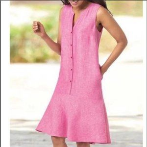 Appleseed's Petites Button Front Linen Flounce Hem Dress Size 6P